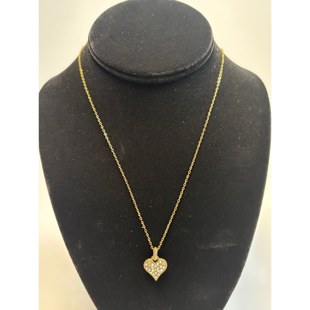 Necklace Heart Pendant Gold Tone Rhinestone 16 inch
